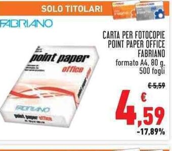 Conad CARTA PER FOTOCOPIE POINT PAPER OFFICE FABRIANO A4, 80 g offerta