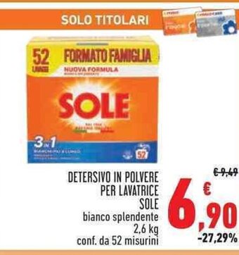 Conad DETERSIVO IN POLVERE PER LAVATRICE SOLE 2,6 kg offerta