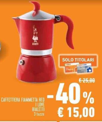 Conad CAFFETTIERA FIAMMETTA RED I LOVE BIALETTI 3 tazze offerta