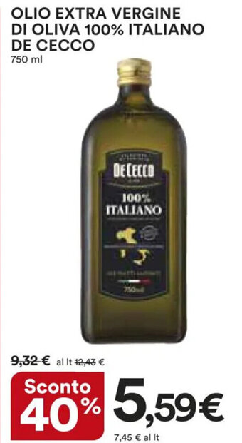 Ipercoop OLIO EXTRA VERGINE DI OLIVA 100% ITALIANO DE CECCO 750 ml offerta