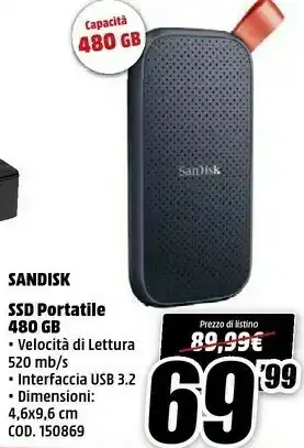 MediaWorld Sandisk Ssd Portatile 480 Gb offerta