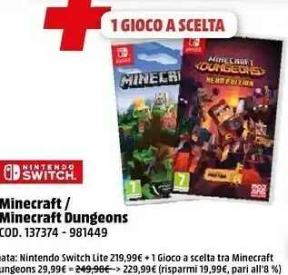 MediaWorld Nintendo Switch Minecraft offerta