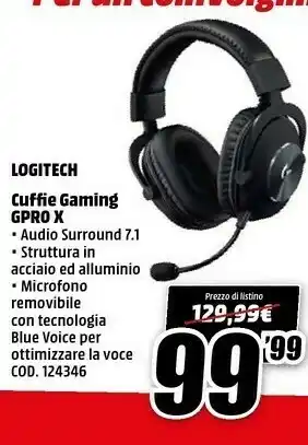 MediaWorld Logitech G PRO X Cuffie Padiglione Auricolare Nero offerta
