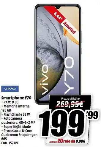 MediaWorld Vivo Smartphone Y70 offerta