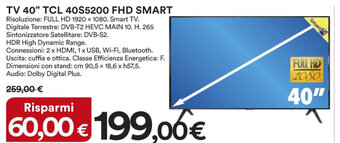 Ipercoop TV 40" TCL 40S5200 FHD SMART offerta