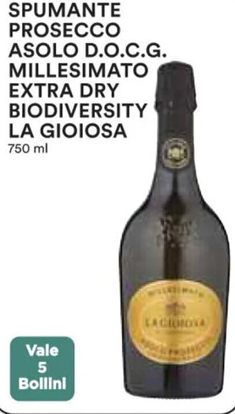 Ipercoop SPUMANTE PROSECCO ASOLO D.O.C.G. MILLESIMATO EXTRA DRY BIODIVERSITY LA GIOIOSA 750 ml offerta