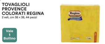 Ipercoop TOVAGLIOLI PROVENCE COLORATI REGINA 2 veli, cm 38 x 38, 44 pezzi offerta