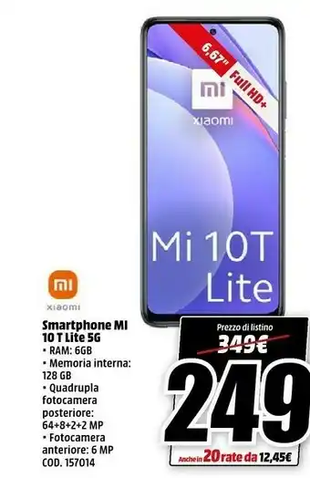 MediaWorld Xiaomi Smartphone Mi 10 T Lite 5G offerta