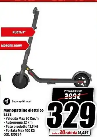 MediaWorld Segway - Ninebot E22E Monopattino Elettrico offerta