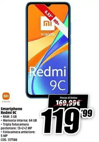 MediaWorld Xiaomi Redmi 9C 16,6 Cm (6.53") 3 GB 64 GB Doppia SIM 4G Micro-USB Blu Android 10.0 5000 MAh offerta