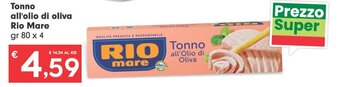 Despar Tonno all'olio di oliva Rio Mare gr 80 x 4 offerta