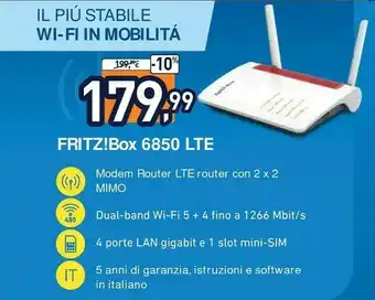 Unieuro AVM FRITZ!Box 6850 LTE Router Wireless Gigabit Ethernet Dual-band (2.4 GHz/5 GHz) 3G 4G Rosso, Bianco offerta