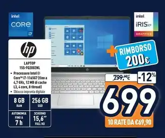 Unieuro HP 15s-fq2002nl DDR4-SDRAM Computer Portatile 39,6 Cm (15.6") 1920 X 1080 Pixel Intel® Core™ I7 Di Undicesima Generazione 8 G offerta