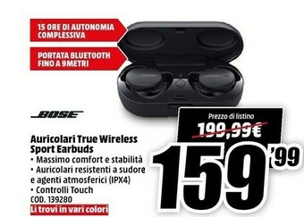 MediaWorld Bose Auricolari True Wireless Sport Earbuds offerta