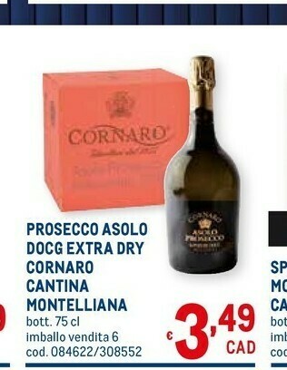 Metro Cantina Montelliana Prosecco Asolo Docg Extra Dry Cornaro offerta
