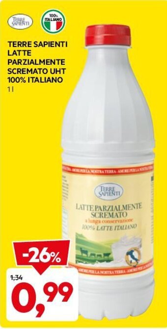 DPiù TERRE SAPIENTI LATTE PARZIALMENTE SCREMATO UHT 100% ITALIANO 1l offerta