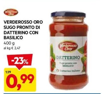 DPiù VERDEROSSO ORO SUGO PRONTO DI DATTERINO CON BASILICO 400 g offerta