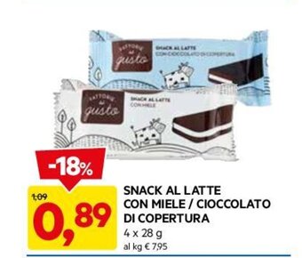 DPiù SNACK AL LATTE CON MIELE / CIOCCOLATO DI COPERTURA 4 x 28 g offerta