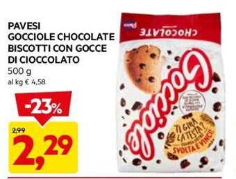 DPiù PAVESI GOCCIOLE CHOCOLATE BISCOTTI CON GOCCE DI CIOCCOLATO 500 g offerta