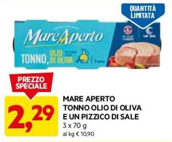 DPiù MARE APERTO TONNO OLIO DI OLIVA E UN PIZZICO DI SALE 3 x 70 g offerta