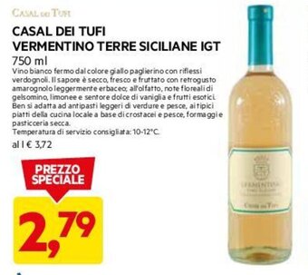 DPiù CASAL DEI TUFI VERMENTINO TERRE SICILIANE IGT 750 ml offerta