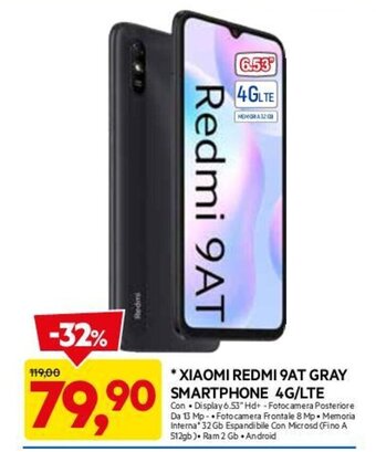 DPiù XIAOMI REDMI 9AT GRAY SMARTPHONE 4G/LTE offerta