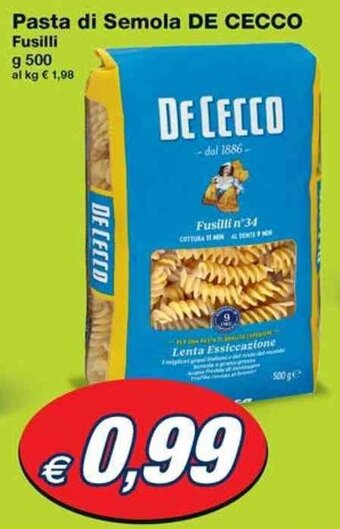 Prix Quality Pasta di Semola DE CECCO Fusilli g 500 offerta