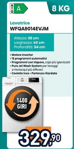 Unieuro Hisense lavatrice wfqa8014evjm offerta