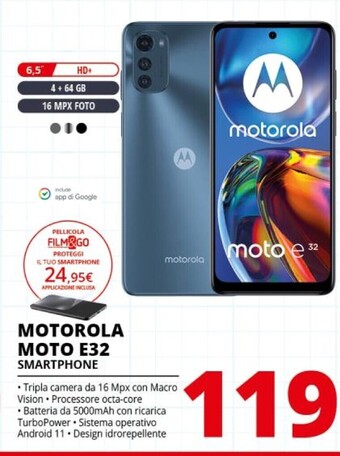 Comet Motorola moto e32 16,5 cm (6.5) doppia sim android 11 4g usb tipo-c 4 gb 64 gb 5000 mah grigio offerta