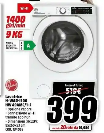 MediaWorld Hoover H-WASH 500 HW 49AM/C1-S Lavatrice offerta
