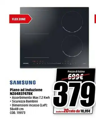 MediaWorld Samsung NZ64R3747BK Piano Ad Induzione offerta