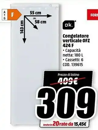 MediaWorld Congelatore Verticale Ofz 424 F offerta