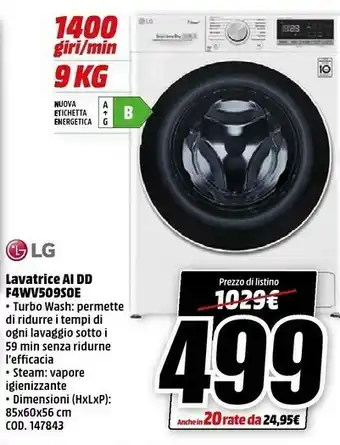 MediaWorld Lg AI DD F4WV509SOE Lavatrice offerta