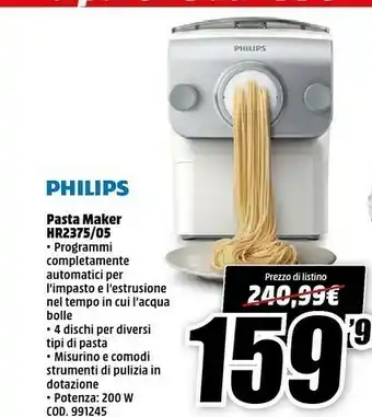 MediaWorld Philips Avance Collection Pasta Maker HR2375/05, Macchina Per Pasta Fresca Automatica offerta