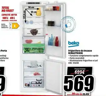 MediaWorld Beko BCNA275E4SN Frigorifero Da Incaso offerta