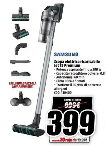 MediaWorld Samsung Scopa Elettrica Ricaricabile Jet 75 Premium offerta
