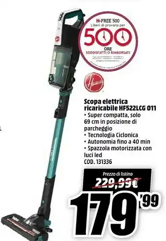 MediaWorld Scopa Elettrica Ricaricabile Hf522lcg 011 offerta