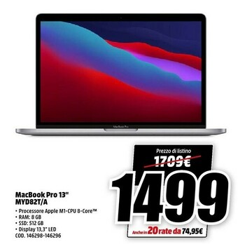 MediaWorld Apple Macbook Pro 13 Myd82t/a offerta