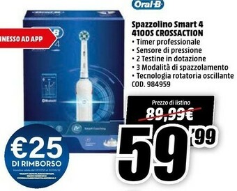 MediaWorld Oral b Spazzolino Smart 4 4100s Crossaction offerta