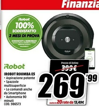 MediaWorld iRobot Roomba E5 Aspirapolvere Robot Senza Sacchetto Nero 0,6 L offerta