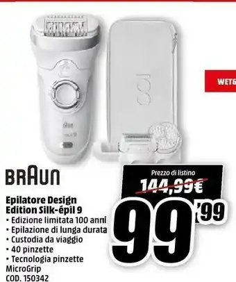 MediaWorld Braun Silk-épil 9 Flex Epilatore Donna, Design Edition, Custodia Da Viaggio - Bianco - Edizione Limitata 100 Anni offerta