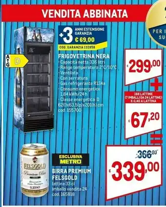 Metro Frigovetrina Nera 336 L Ventilata D offerta