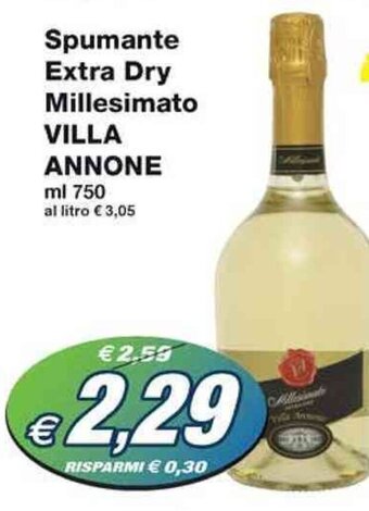 Prix Quality Spumante Extra Dry Millesimato VILLA ANNONE ml 750 offerta