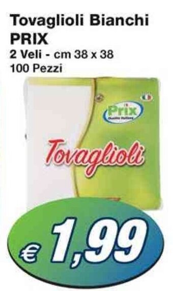 Prix Quality Tovaglioli Bianchi PRIX 2 Veli - cm 38 x 38 100 Pezzi offerta