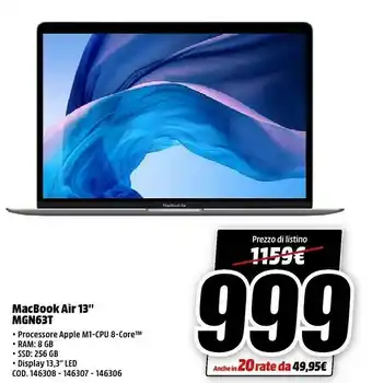 MediaWorld Apple Macbook Air 13 Mgn63t offerta