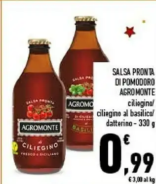 Conad Agromonte Salsa Pronta Di Ciliegino Fresco E Siciliano Al Basilico 330 G(ml) offerta