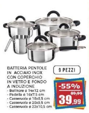 Happy Casa BATTERIA PENTOLE IN ACCIAIO INOX CON COPERCHIO IN VETRO E FONDO A INDUZIONE offerta
