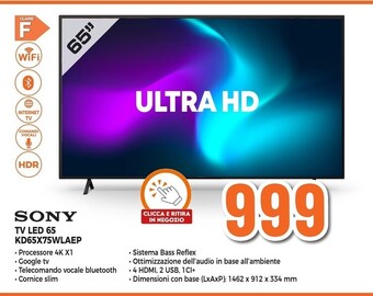 Expert Sony tv led 65 kd65x75wlaep offerta