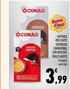 Conad Conad capsule per caffe espresso compatibili con nescafe dolce gusto offerta