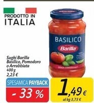 Carrefour Market Barilla sughi basilico, pomodoro o arrabbiata offerta